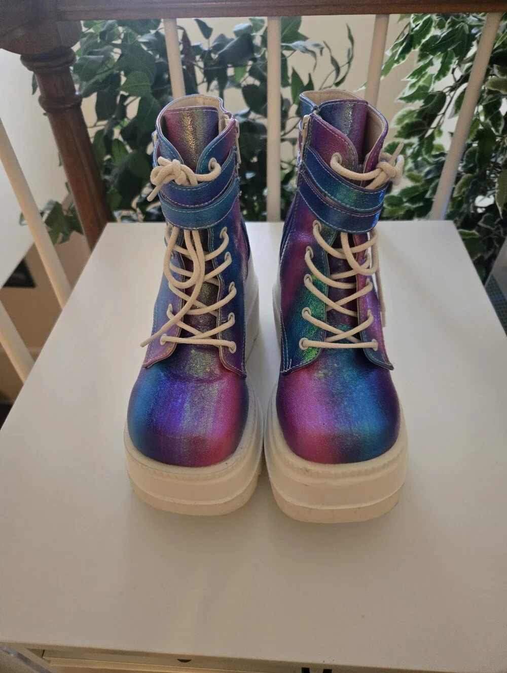 Demonia's Shaker 52 Boots Purple Blue MultiChrome